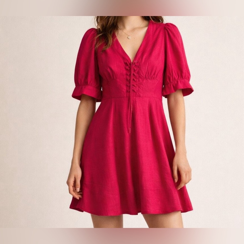 House of Harlow Mini Barbie Dress Size Linen Blend Puff Sleeve